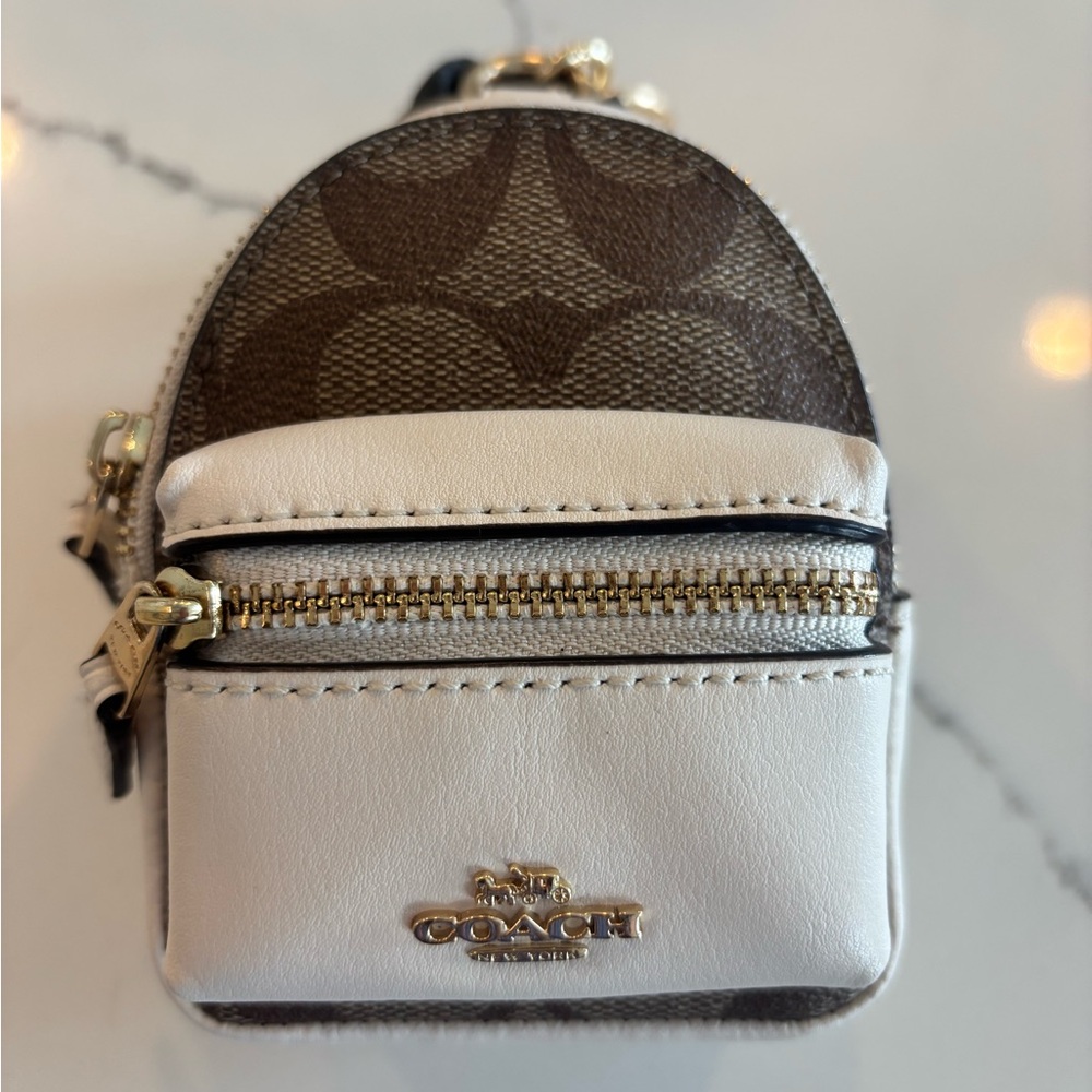 Coach Brown and Cream Mini backpack keychain. Never used